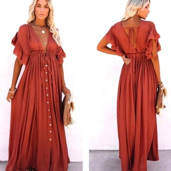 Rock Springs Clothing Co. Dresses & Skirts - Elegant Backless Rust Maxi Dress